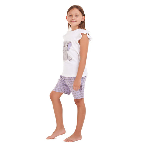 Girls summer pajama set Elephant t-shirt + Purple shorts